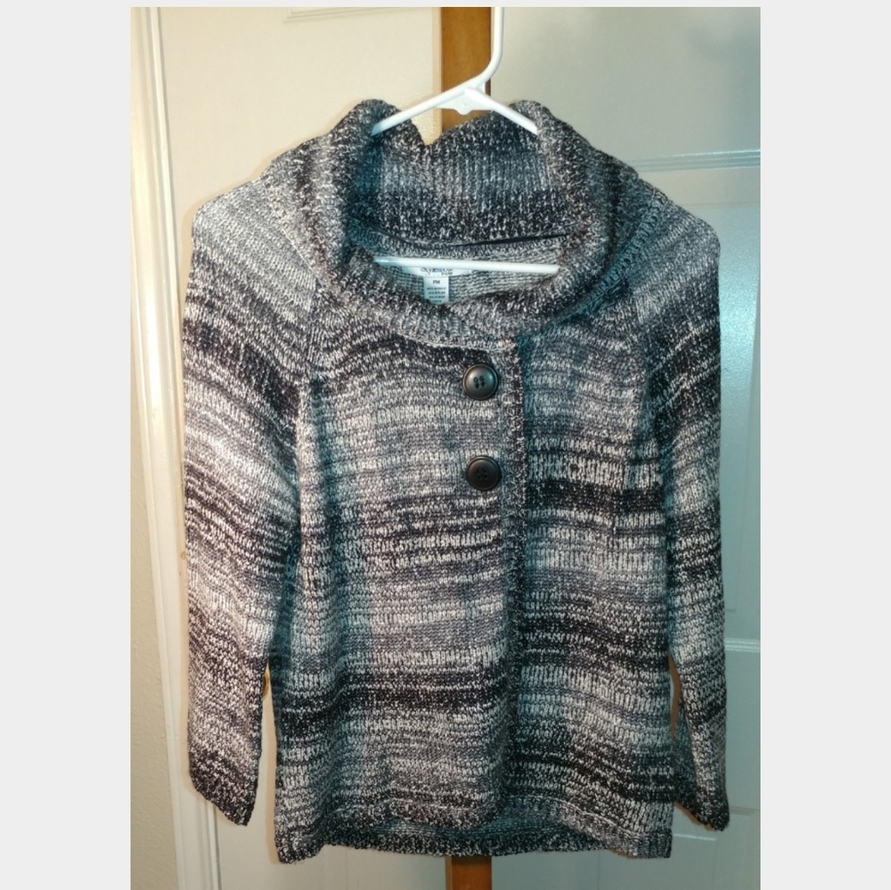 Black, white, gray cowl neck sweater